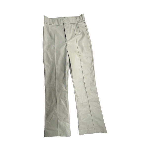 Zara cream mini flare high waisted faux leather pleated leggings Size S‎